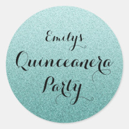 Aquamarine Imitate Glitzer Ombre Quinceanera Aufkl Runder Aufkleber