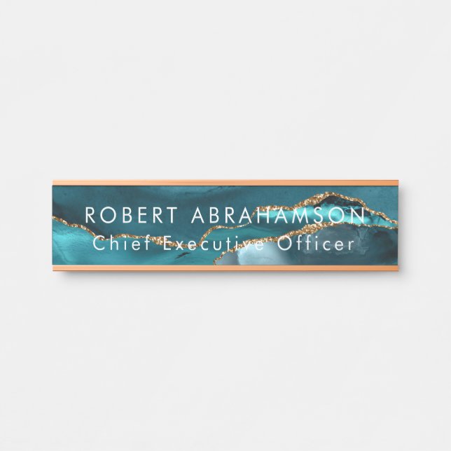 Aquamarine Imitate Gold Glitzer Office Türschild N (Vorderseite )