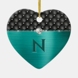 Aquamarine Imitate Metallhandschuh und Monogramm Keramik Ornament