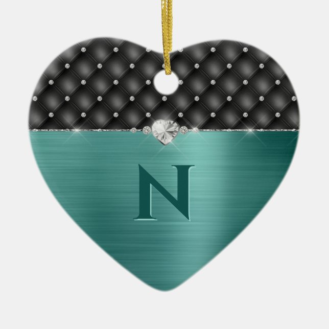 Aquamarine Imitate Metallhandschuh und Monogramm Keramik Ornament (Vorne)