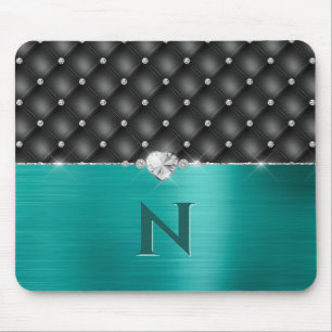 Aquamarine Imitate Metallhandschuh und Monogramm-M Mousepad