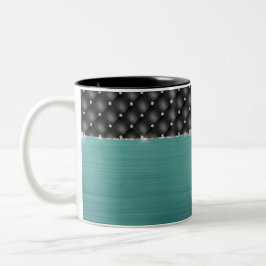 Aquamarine Imitate Metallhandschuh und Monogramm Zweifarbige Tasse