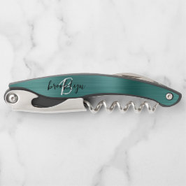 Aquamarine Imitate Pinselmetall-Monogramm-Skripte Kellnermesser