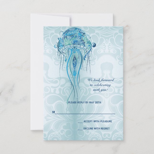 Aquamarine Jellyfish Response Card RSVP Karte (Vorderseite)