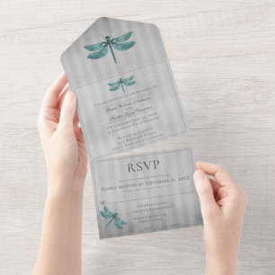 Aquamarine Jeweled Dragonfly-Hochzeit All In One Einladung