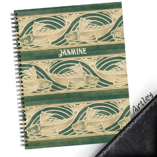 Aquamarine Jugendstilfische in Waves Individuelle Notizbuch
