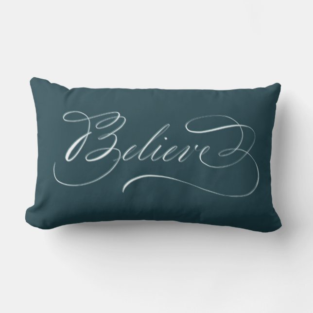 Aquamarine Kalligrafie-Glaube-Pillow Lendenkissen (Vorderseite)