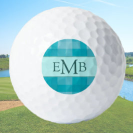 Aquamarine Karierte Monogram Initials Ladys Golfball