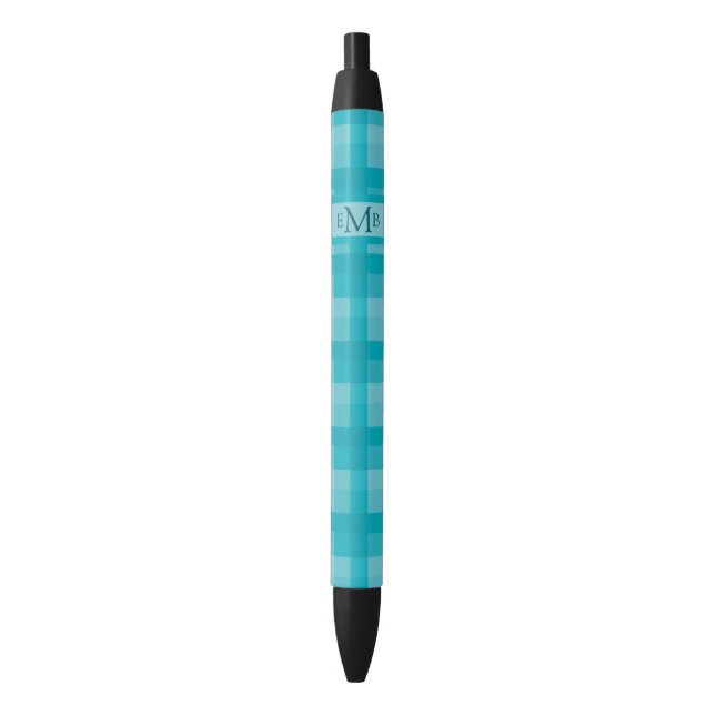 Aquamarine Karierte Monogramm-Initialen Kugelschreiber (Vorderseite Vertikal)