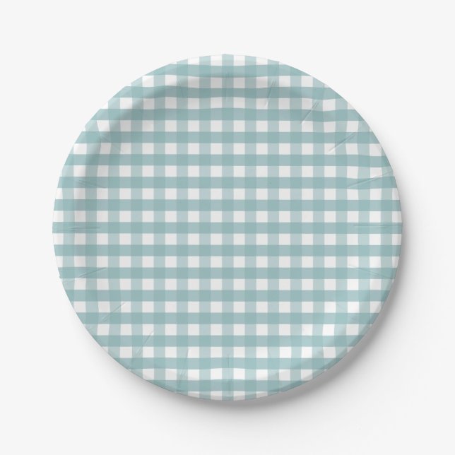 Aquamarine Karierte Picnic Paper Teller (Vorderseite)