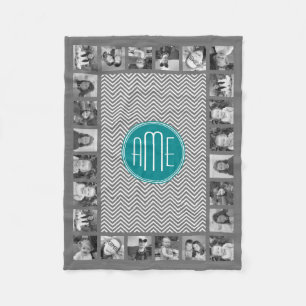 Aquamarine Karkohle Chevrons Custom Monogram Fleecedecke