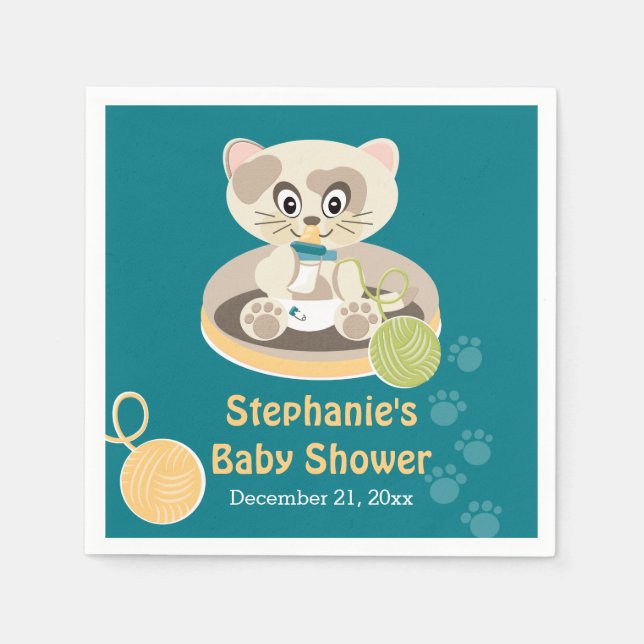 Aquamarine Katze in Diapers Baby Dusche Serviette (Vorderseite)