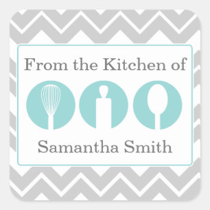 Aquamarine Kochutensilien Trio Kitchen Labels Quadratischer Aufkleber