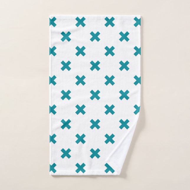 Aquamarine Kreuzstiche auf Weiß Handtuch (Handtuch)