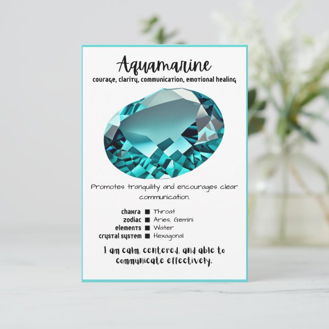 Aquamarine Kristallina-Karte Einladung (Stehend Vorderseite)