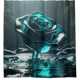 "Aquamarine KristallRose mit fallenden Regentropfe Duschvorhang