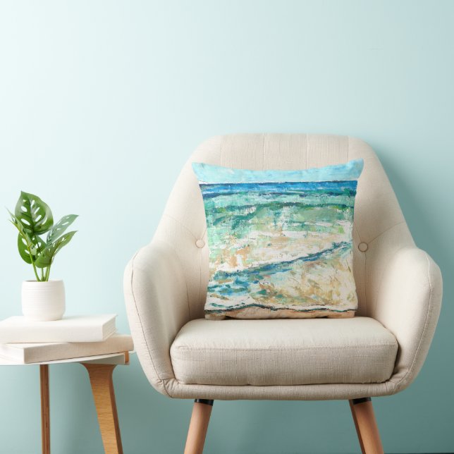 Aquamarine Kunst im abstrakten Ozean Kissen (Stuhl )