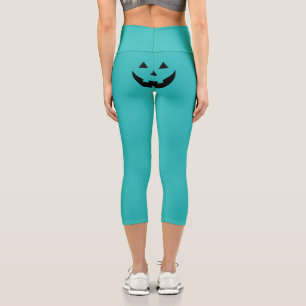 Aquamarine Kürbislaterne Kürbisgesicht Halloween Capri Leggings
