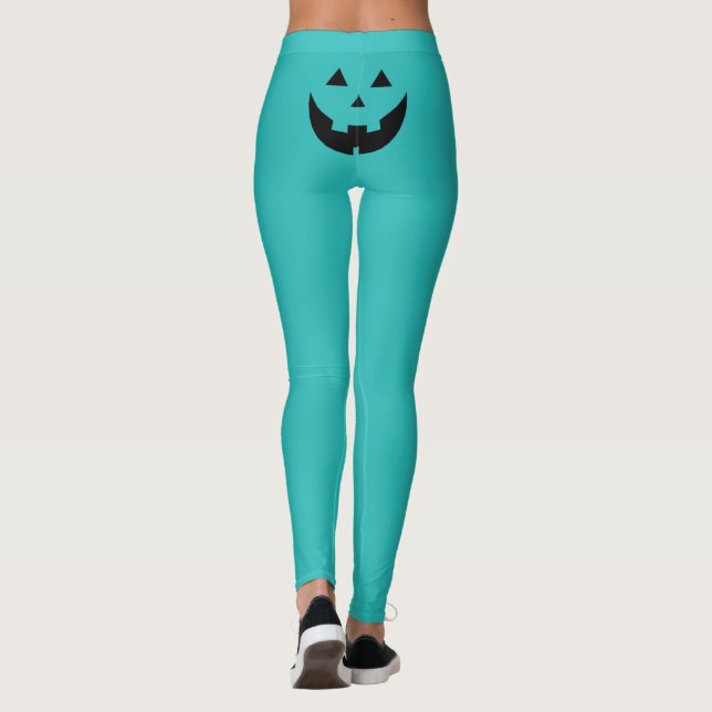 Aquamarine Kürbislaterne Kürbisgesicht Halloween Leggings (Rückseite)