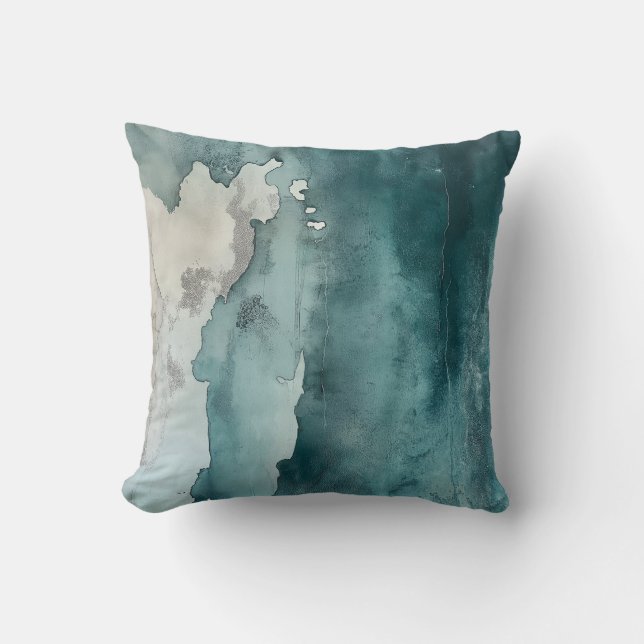 Aquamarine Küstensteintinte Wash Throw Kissen (Vorderseite)