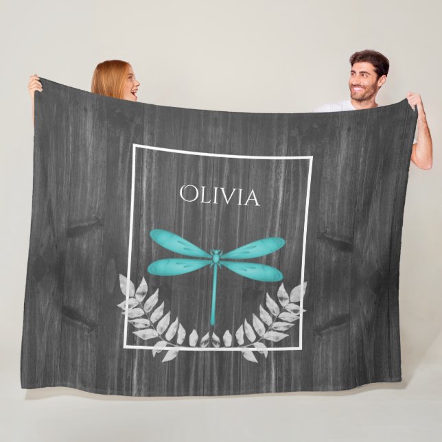 Aquamarine Libelle Rustikale Personalisierte Fleec Fleecedecke (Beispiel)