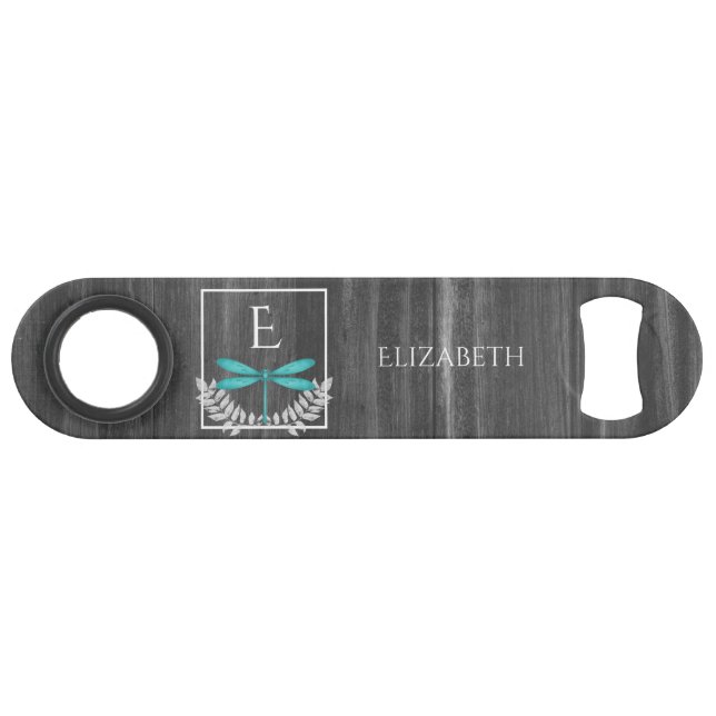 Aquamarine Libelle Rustikaler Personalisierter Bar Speed Flaschenöffner (Vorderseite (Horizontal))