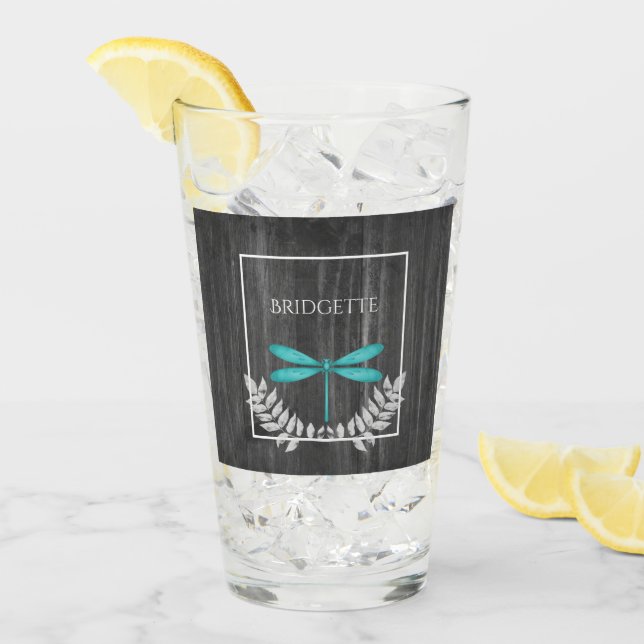 Aquamarine Libelle Rustikales Personalisiertes Gla Glas (Vorderseite Ice)