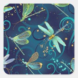 Aquamarine Libellen Quadratischer Aufkleber