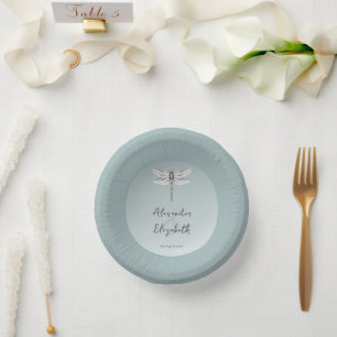 Aquamarine Libellenhochzeit Pappteller