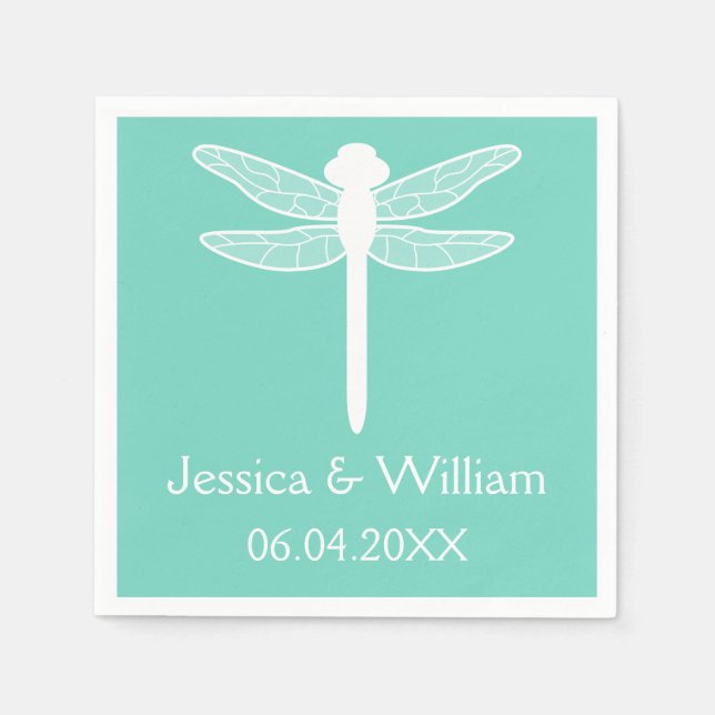 Aquamarine Libellenhochzeit Serviette (Vorderseite)