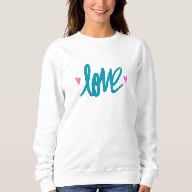 Aquamarine Liebe Design mit rosa Herzen Sweatshirt (Vorderseite)