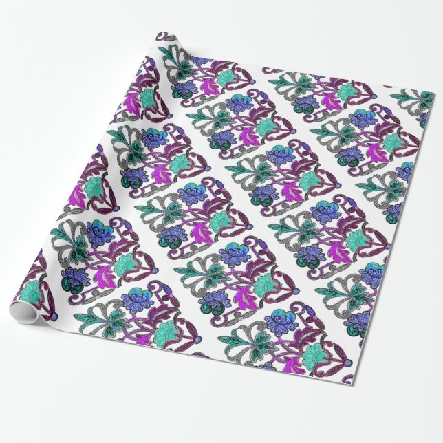 AQUAMARINE LILA BLAU GRÜNE BLUME GESCHENKPAPIER (Ungerollt)