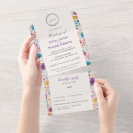 Aquamarine Lila Gelbfrühlingssonne Blume Hochzeit All In One Einladung