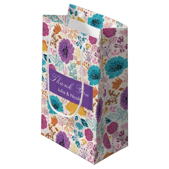 Aquamarine Lila Gelbfrühlingssonne Blume Hochzeit Kleine Geschenktüte (Vorderseite Schrägansicht)