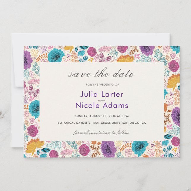 Aquamarine Lila Gelbfrühlingswiese-Blume Save The Date (Vorderseite)