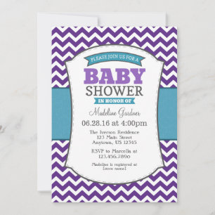 Aquamarine Lila Graue Zickzack Babydusche Einladun Einladung
