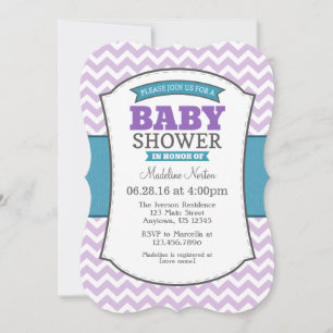Aquamarine Lila Graue Zickzack Babydusche Einladun Einladung