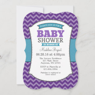 Aquamarine Lila Graue Zickzack Babydusche Einladun Einladung