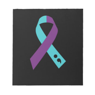 Aquamarine Lila Ribbon Semicolon Suizidprävention Notizblock