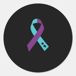 Aquamarine Lila Ribbon Semicolon Suizidprävention Runder Aufkleber