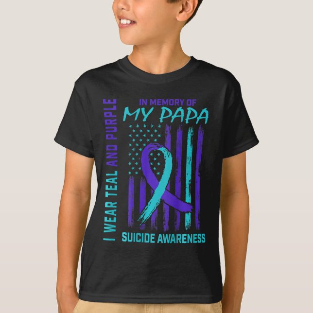 Aquamarine Lila Ribbon Suizid Bewusstsein Fahne Pa T-Shirt (Vorderseite)
