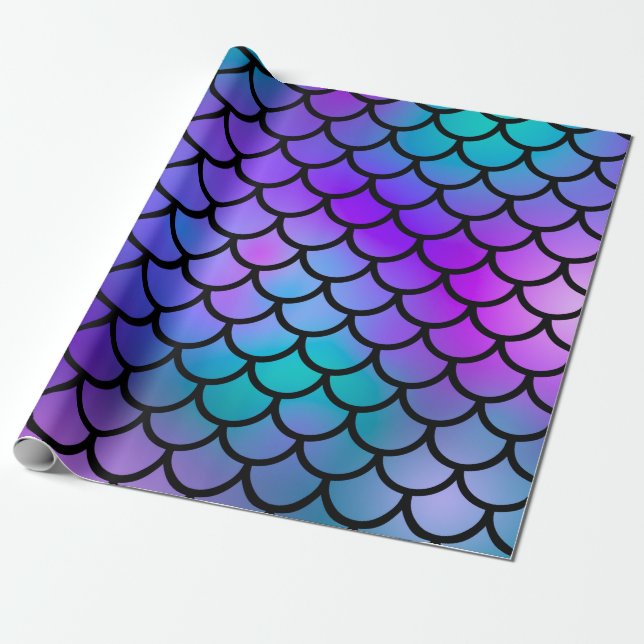 Aquamarine Lila rosa blaue Meerjungfrau Scales Fan Geschenkpapier (Ungerollt)