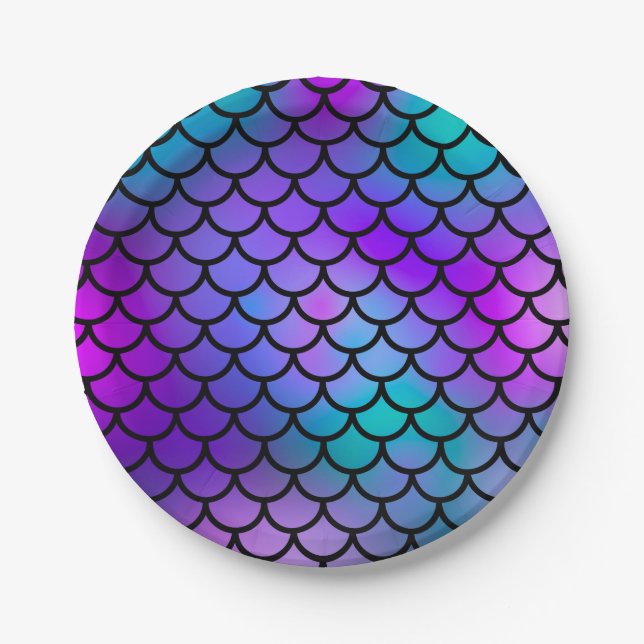 Aquamarine Lila rosa blaue Meerjungfrau Scales Fan Pappteller (Vorderseite)