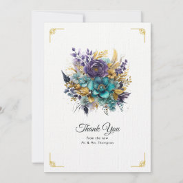 Aquamarine, Lila und goldene Blumenhochzeit Dankeskarte