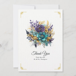 Aquamarine, Lila und goldene Blumenhochzeit Dankeskarte