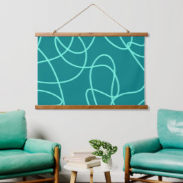 Aquamarine Linie Wandteppich Mit Holzrahmen