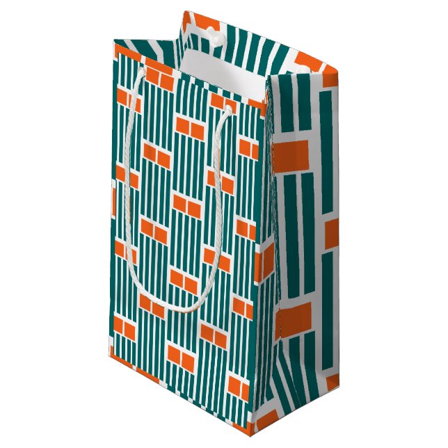 Aquamarine Linien und Felder Kleine Geschenktüte (Vorderseite Schrägansicht)