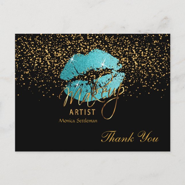 Aquamarine Lippen auf Schwarz Postkarte (Vorderseite)