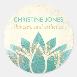 aquamarine Lotus-Blume Skinpflege und Ästhetik Runder Aufkleber
