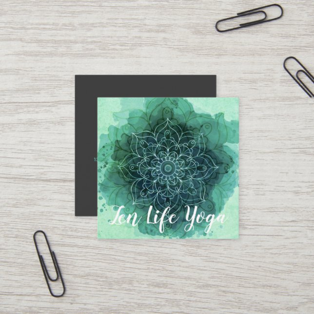 Aquamarine Lotus Floral Square Karte (Vorderseite/Rückseite Beispiel)